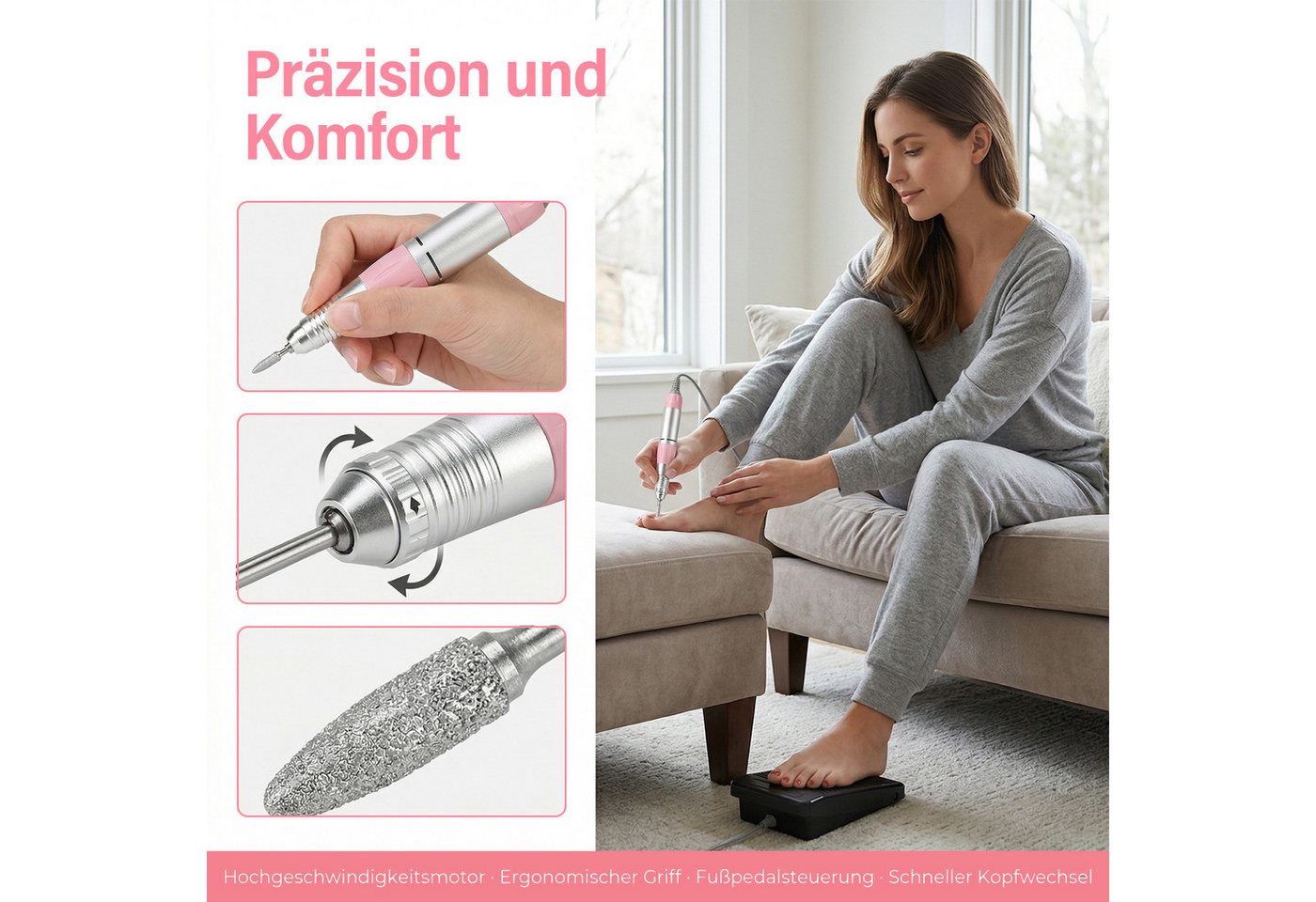 AKKEE Maniküre-Pediküre-Set Elektrische Nagelfräser Fußpflegegerät 45000RPM, Nagelfeile Set, für den Heimgebrauch und Nagelstudios Bild 5