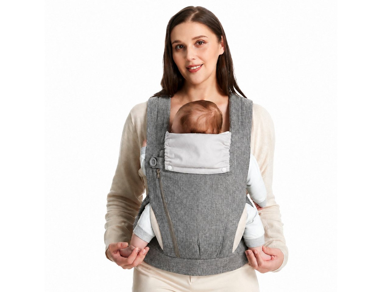 Fyrove Babytrage Neugeborene ab Geburt, Kleinkindtrage aus 100% Baumwolle (Ergobaby Babytrage mit Ein-Klick-Schnalle, ergonomische M-Position, X-Rücken, für 3,2–20 kg), tragetuch baby neugeboren, babytrage neugeborene ab geburt Bild 5