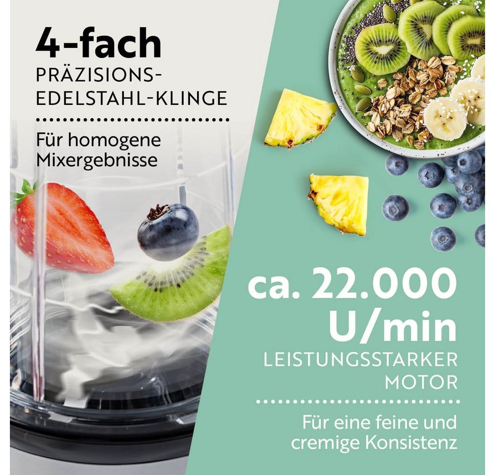 GOURMETmaxx Standmixer Mr. Magic 4-tlg. 400W silber/schwarz, 400 W, Elektrischer Mini-Mixer 500ml pürieren Smoothies Shakes Cocktails Bild 3