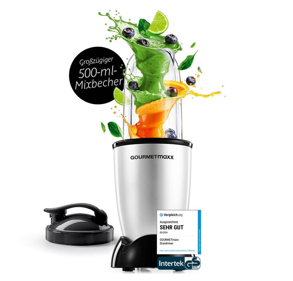 GOURMETmaxx Standmixer Mr. Magic 4-tlg. 400W silber/schwarz, 400 W, Elektrischer Mini-Mixer 500ml pürieren Smoothies Shakes Cocktails Bild 5