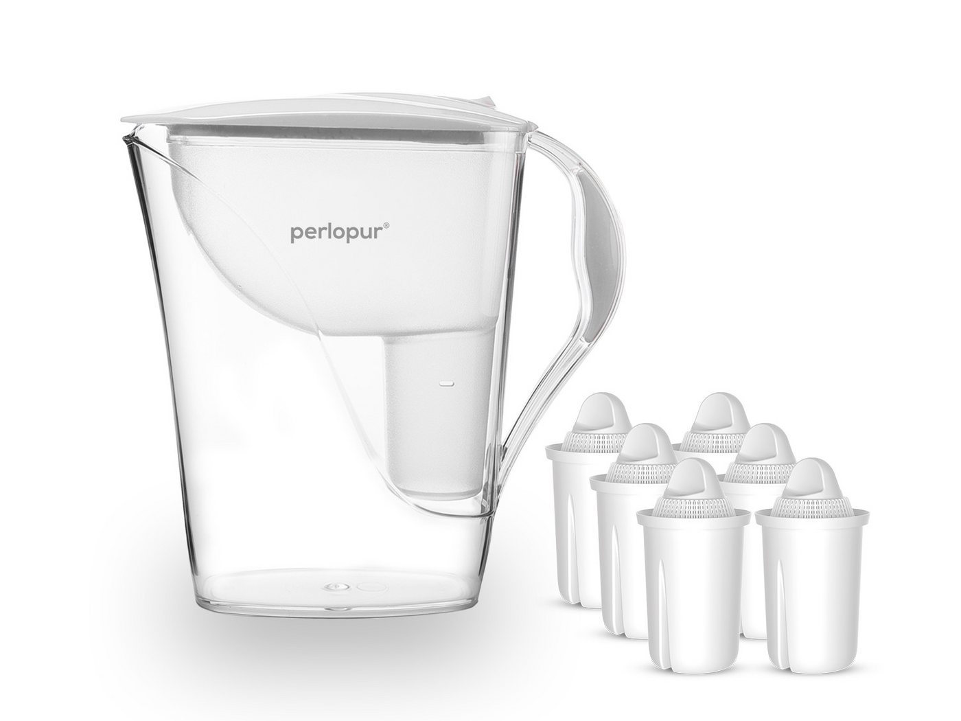 PerloPur Wasserfilter PearlCo Wasserfilter Fashion Weiß Inkl. 6 Universal Filterkartuschen
