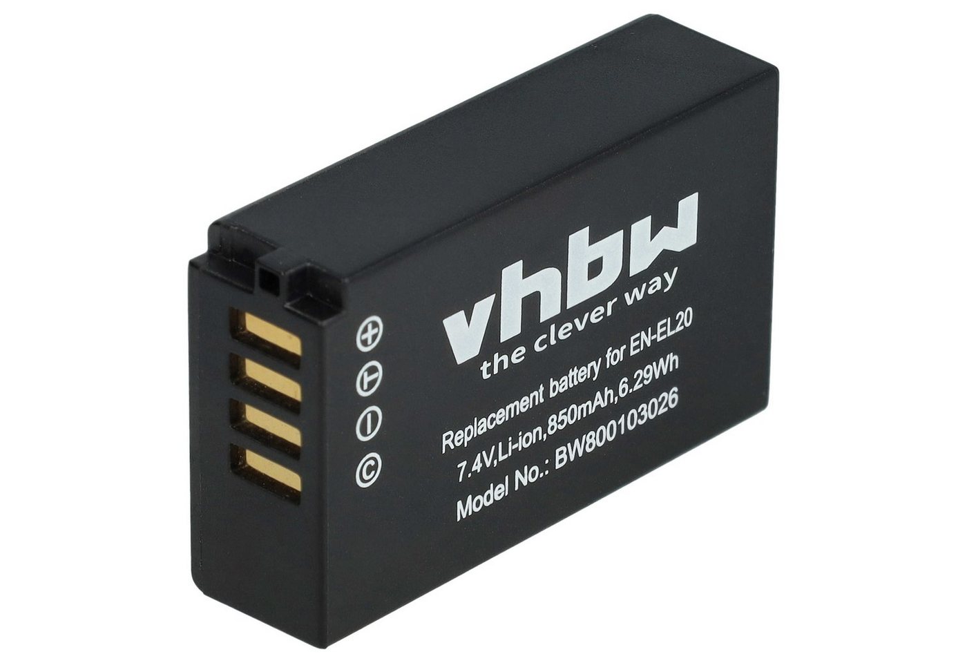 vhbw Akku Ersatz für Nikon EN-EL20a, EN-EL20 für Kamera / Foto / Kamera-Akku Akku Li-Ion 850 mAh (7,4 V, 1 St), Leistungsfähiger Austausch-Akku für Digitalkamera, Spiegelreflexkamera Bild 2