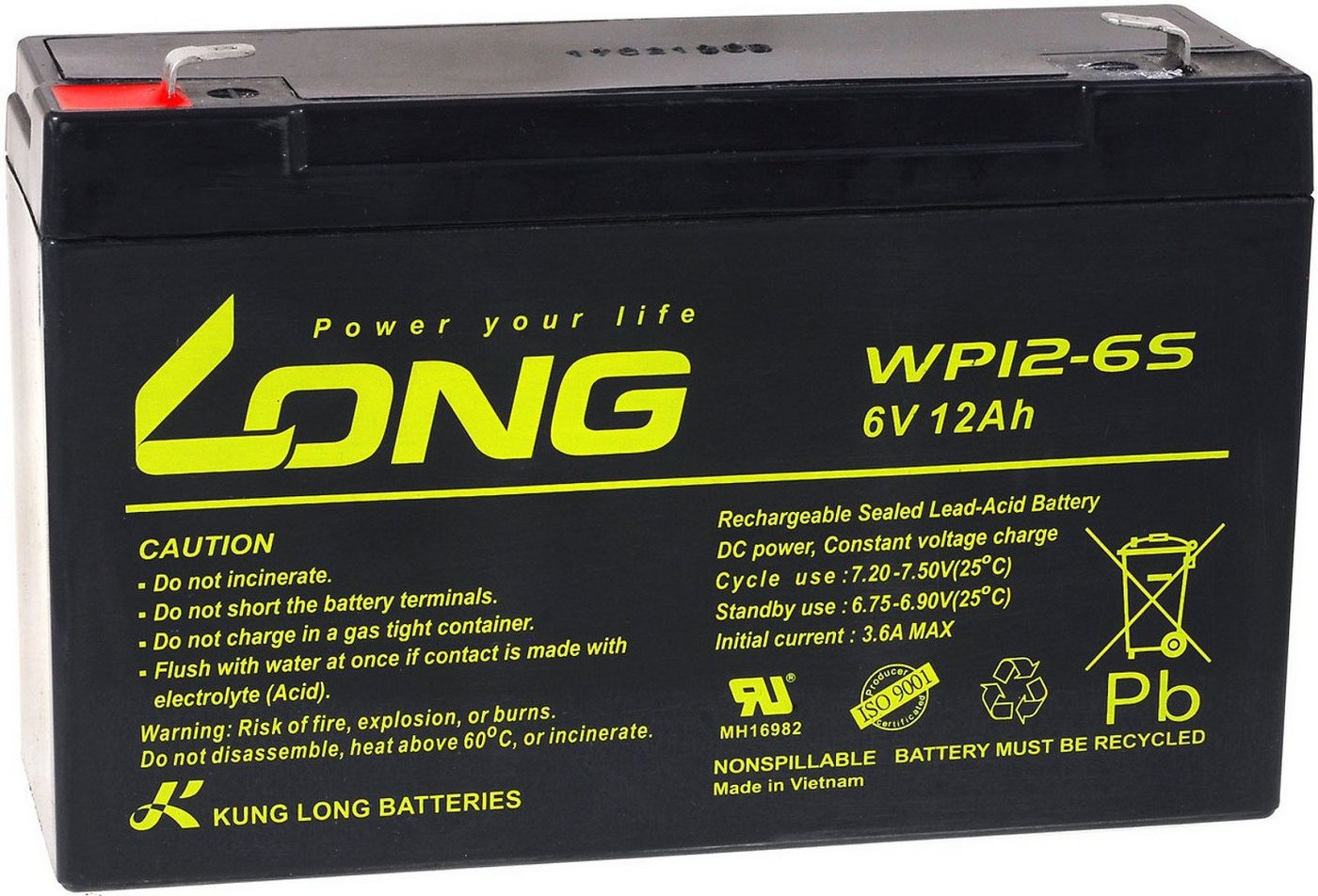 Powery KungLong Ersatzakku für Kinderauto Kinder-Quad 6V 12Ah auch für 10Ah Bleiakkus 12000 mAh (6 V) Bild 2