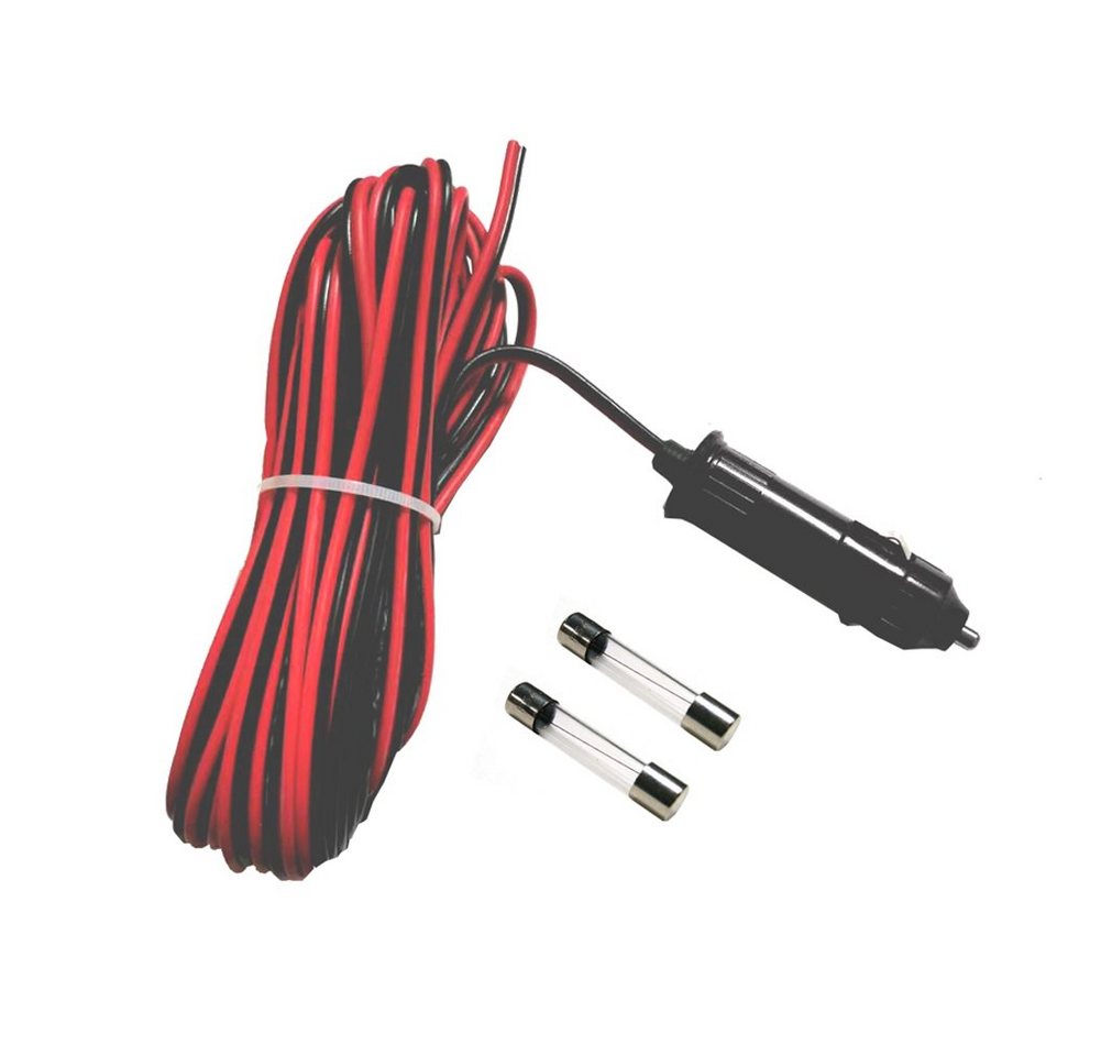 Bolwins D75C 240W 12V/24V KFZ Auto Zigarettenanzünder Stecker 10m Stromkabel Netzkabel, KFZ Zigarettenanzünder-Stecker (12V/24V), Offene Kabelenden (rot = Plus / schwarz = Minus) (1000 cm), Inklusive 2 Sicherungen, hohe Belastbarkeit bis 240W, lange Kabellänge Bild 3