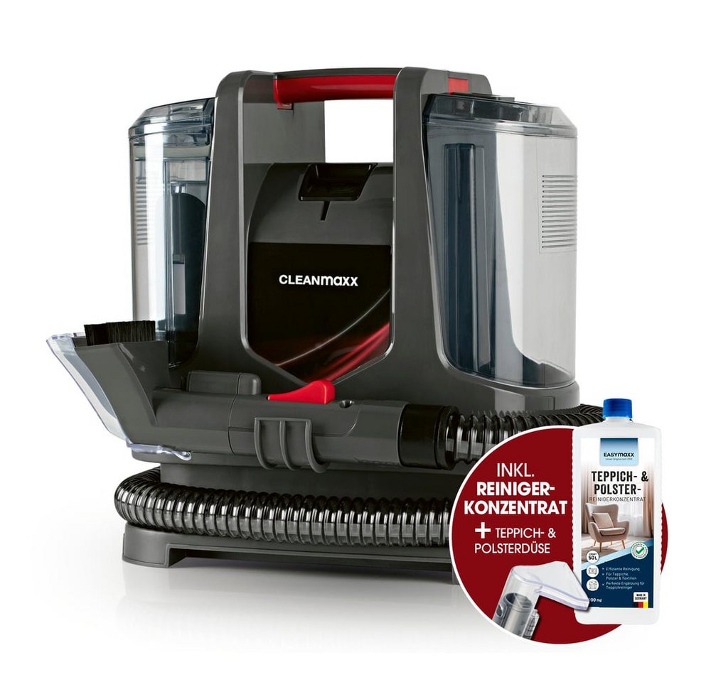 CLEANmaxx Teppichreinigungsgerät Polster- & Teppichreiniger 400W anthrazit/rot, 400 W, mit Frisch- & Brauchwassertank und Shampoo Bild 2