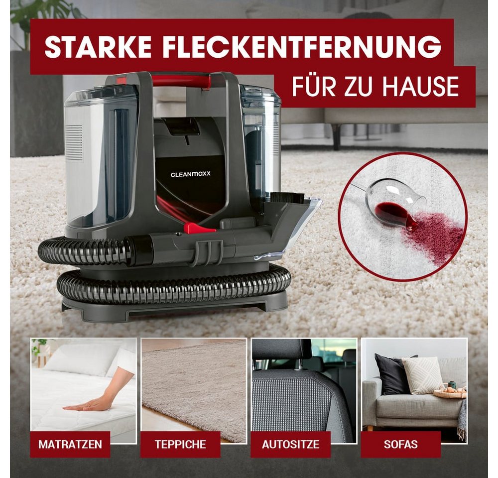 CLEANmaxx Teppichreinigungsgerät Polster- & Teppichreiniger 400W anthrazit/rot, 400 W, mit Frisch- & Brauchwassertank und Shampoo Bild 3