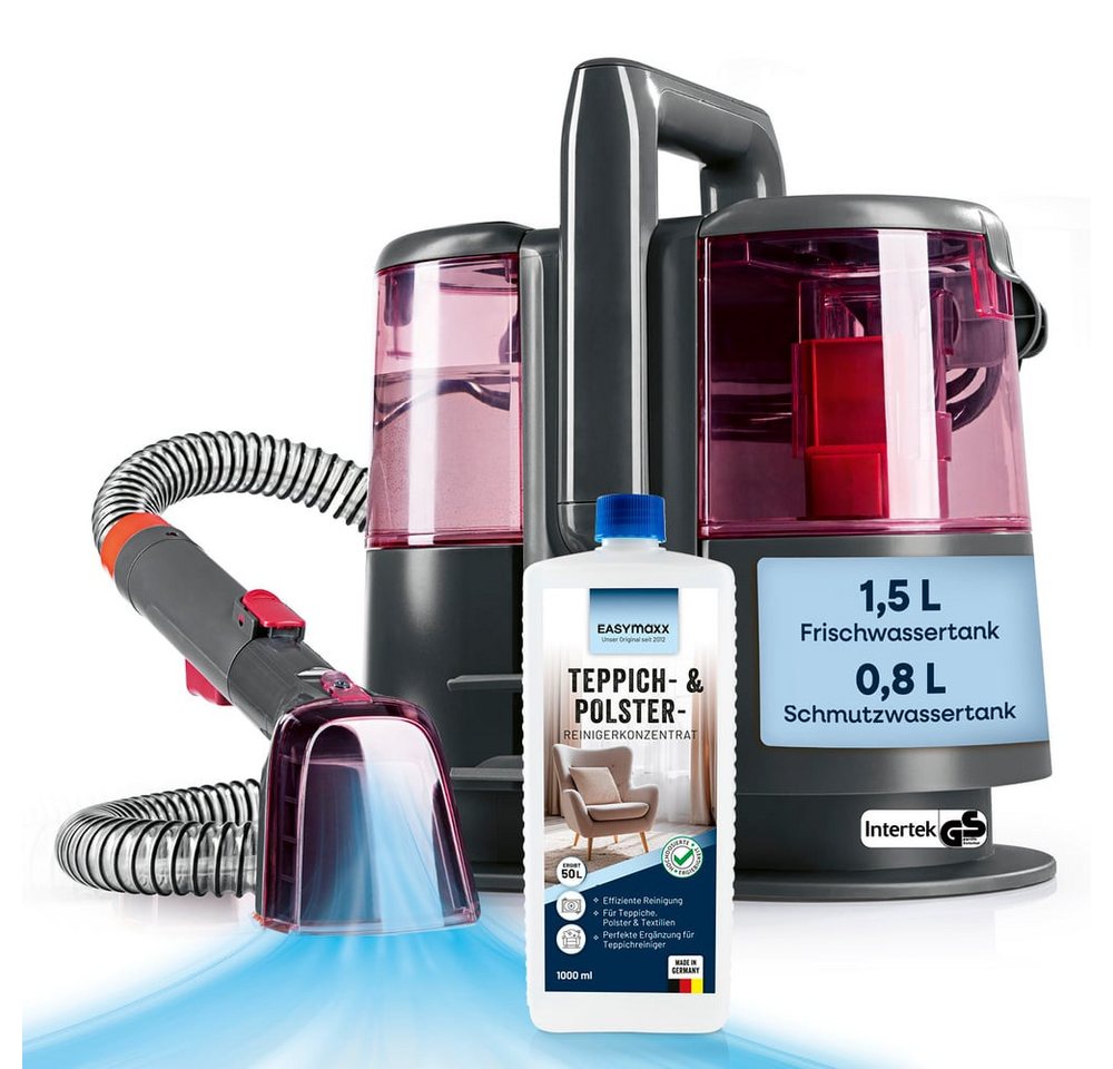 CLEANmaxx Teppichreinigungsgerät Polster- & Teppichreiniger 600W grau/rot, 600 W, mit Frisch- & Brauchwassertank und Shampoo Bild 3