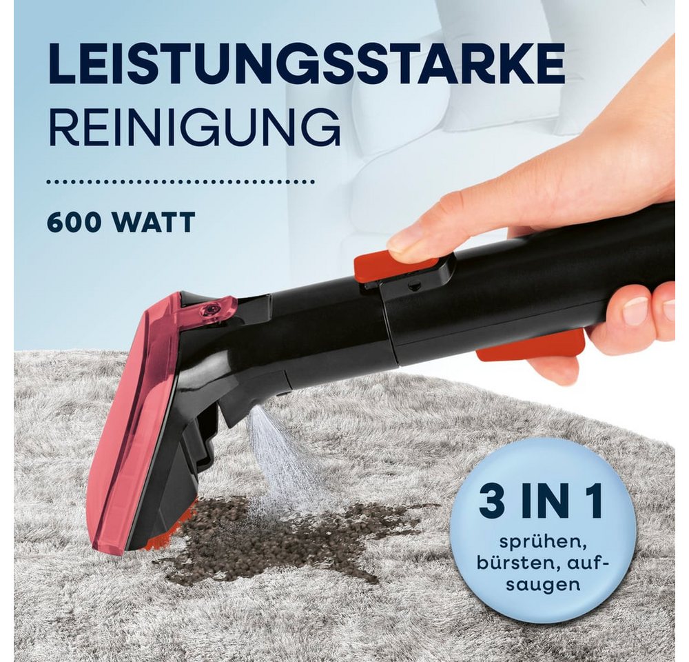 CLEANmaxx Teppichreinigungsgerät Polster- & Teppichreiniger 600W grau/rot, 600 W, mit Frisch- & Brauchwassertank und Shampoo Bild 4