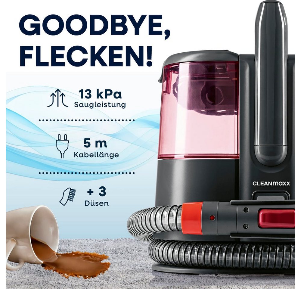 CLEANmaxx Teppichreinigungsgerät Polster- & Teppichreiniger 600W grau/rot, 600 W, mit Frisch- & Brauchwassertank und Shampoo Bild 5