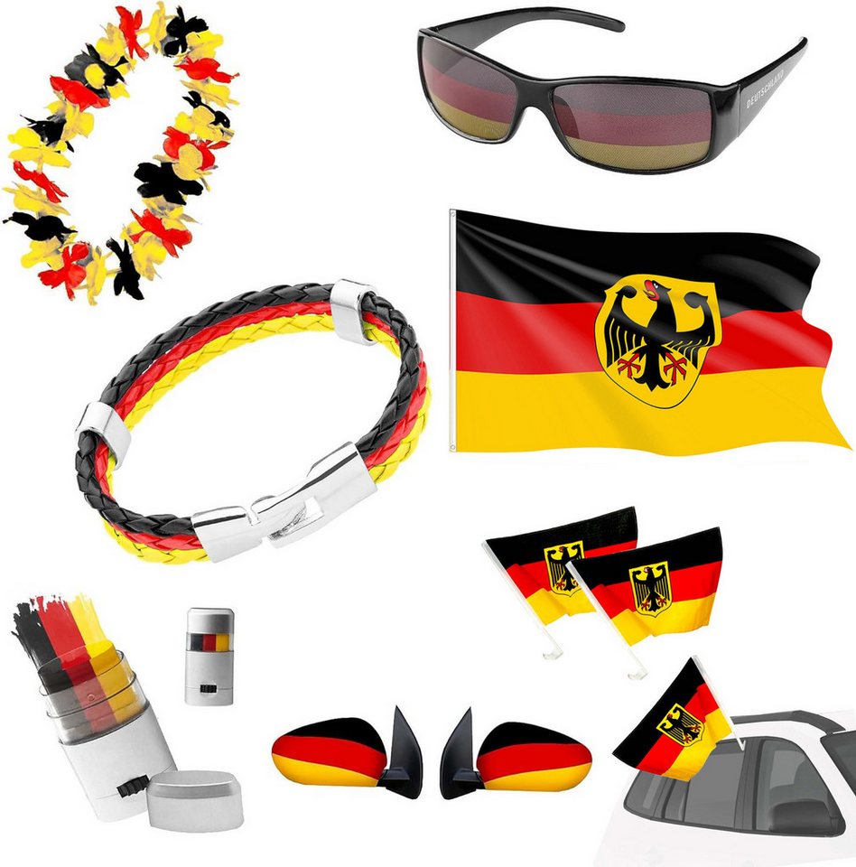 Taffstyle Flagge Fanartikel Set Deutschland Brille Schminke Armband Autoflaggen (Fußball Fan Set Deutschland mit Fahne Fanbrille Autofahnen und Schminke), Fussball Weltmeisterschaft 2026
