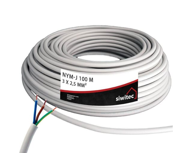 siwitec Kabel, J 3 x 2,5 mm2, 100 m Kabelring, Installationskabel, Mantelleitu Stromkabel, (10000 cm)