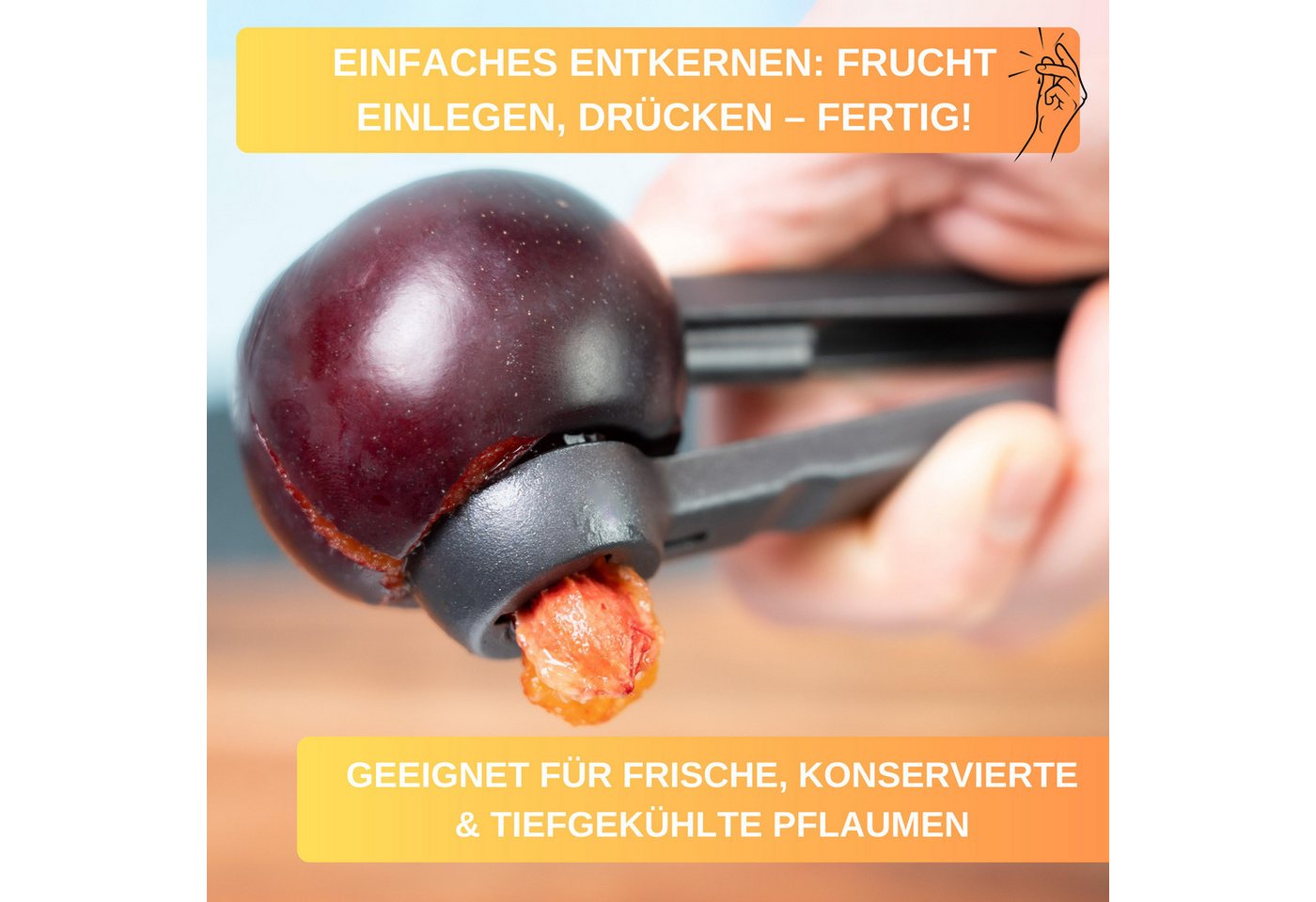 Thiru Entkerner mit robustem sternförmigen Entkernstößel, Pflaumenensteiner, Made in Germany, speziell gehärtetes Messer Bild 5