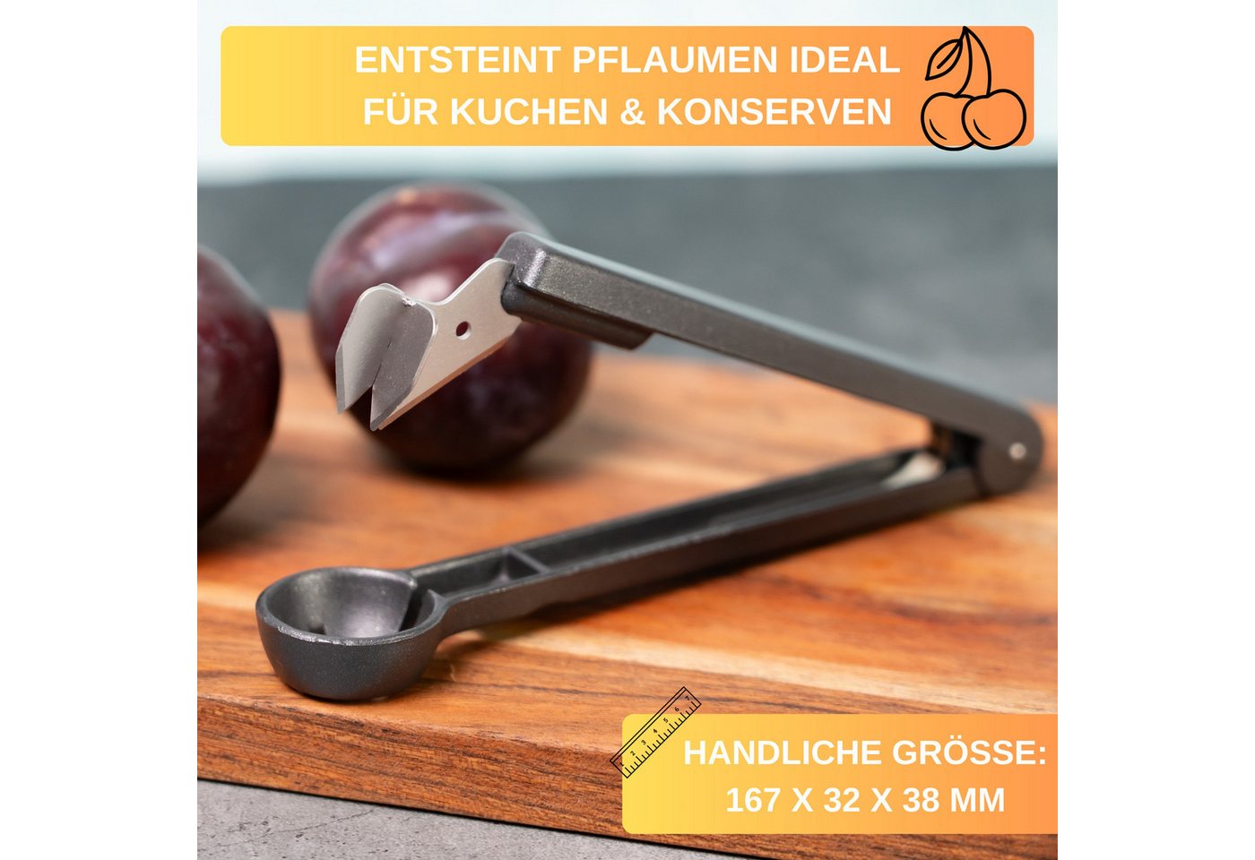 Thiru Entkerner mit robustem sternförmigen Entkernstößel, Kirsch-und Pflaumenentsteiner Set, Made in Germany, Sparset für Kirschen und Pflaumen