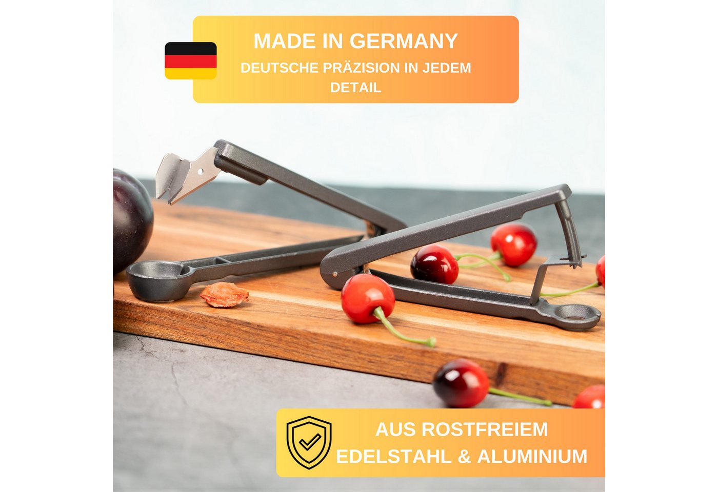 Thiru Entkerner mit robustem sternförmigen Entkernstößel, Kirsch-und Pflaumenentsteiner Set, Made in Germany, Sparset für Kirschen und Pflaumen Bild 2