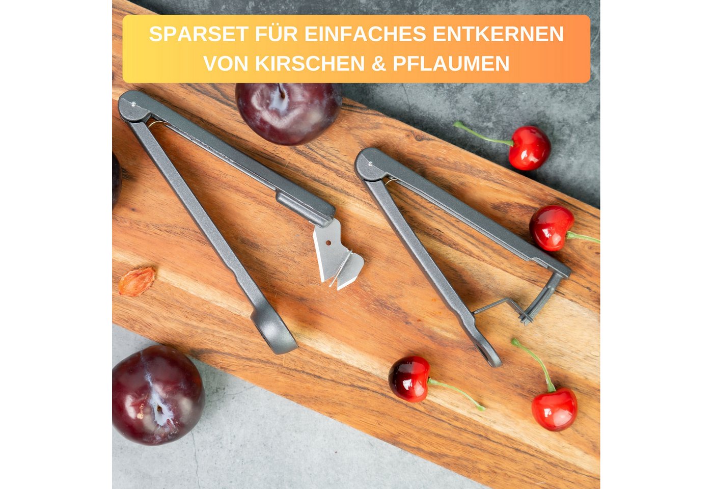 Thiru Entkerner mit robustem sternförmigen Entkernstößel, Kirsch-und Pflaumenentsteiner Set, Made in Germany, Sparset für Kirschen und Pflaumen Bild 3