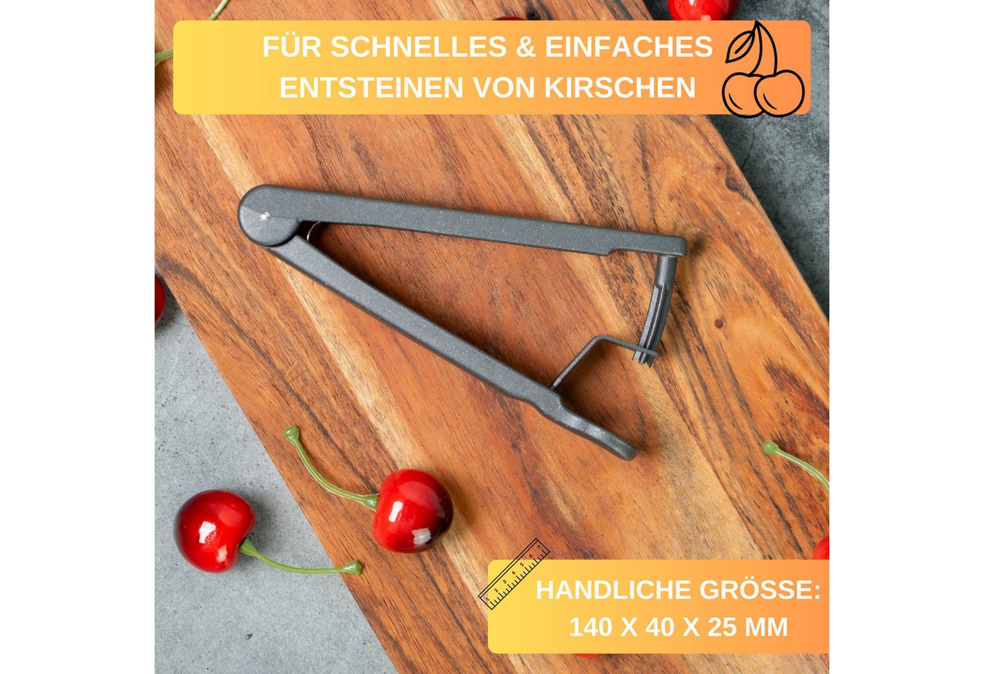 Thiru Entkerner mit robustem sternförmigen Entkernstößel, Kirschentkerner, Made in Germany, robuster Entkernstößel, auch für Kirschen mit Stiel Bild 4