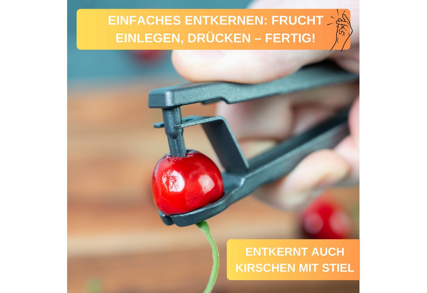 Thiru Entkerner mit robustem sternförmigen Entkernstößel, Kirschentkerner, Made in Germany, robuster Entkernstößel, auch für Kirschen mit Stiel Bild 5