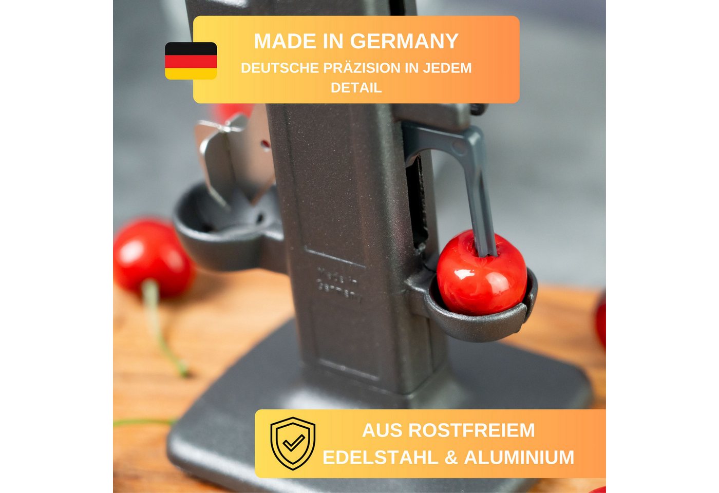 Thiru Entkerner für Kirschen mit hoher Entkernleistung, bis zu 15 kg/h, Kirsch-und Pflaumenentsteiner, Made in Germany, entsteint (auch tiefgefrorene) Kirschen und Pflaumen Bild 3