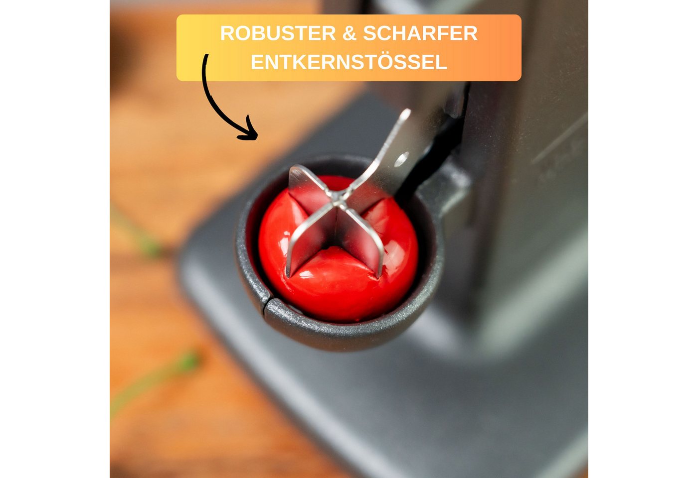 Thiru Entkerner für Kirschen mit hoher Entkernleistung, bis zu 15 kg/h, Kirsch-und Pflaumenentsteiner, Made in Germany, entsteint (auch tiefgefrorene) Kirschen und Pflaumen Bild 4
