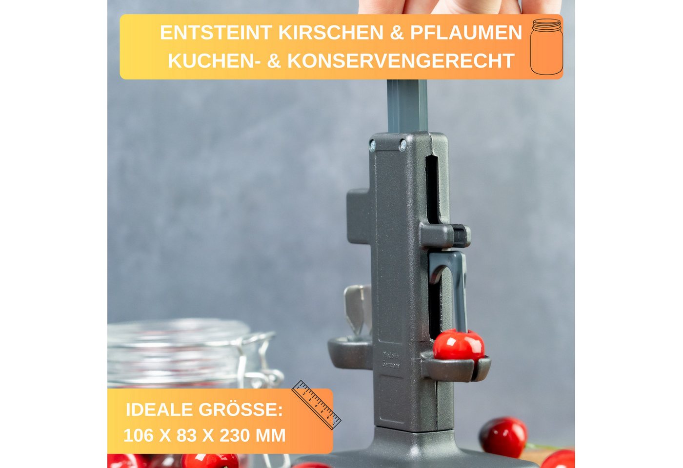 Thiru Entkerner für Kirschen mit hoher Entkernleistung, bis zu 15 kg/h, Kirsch-und Pflaumenentsteiner, Made in Germany, entsteint (auch tiefgefrorene) Kirschen und Pflaumen Bild 5