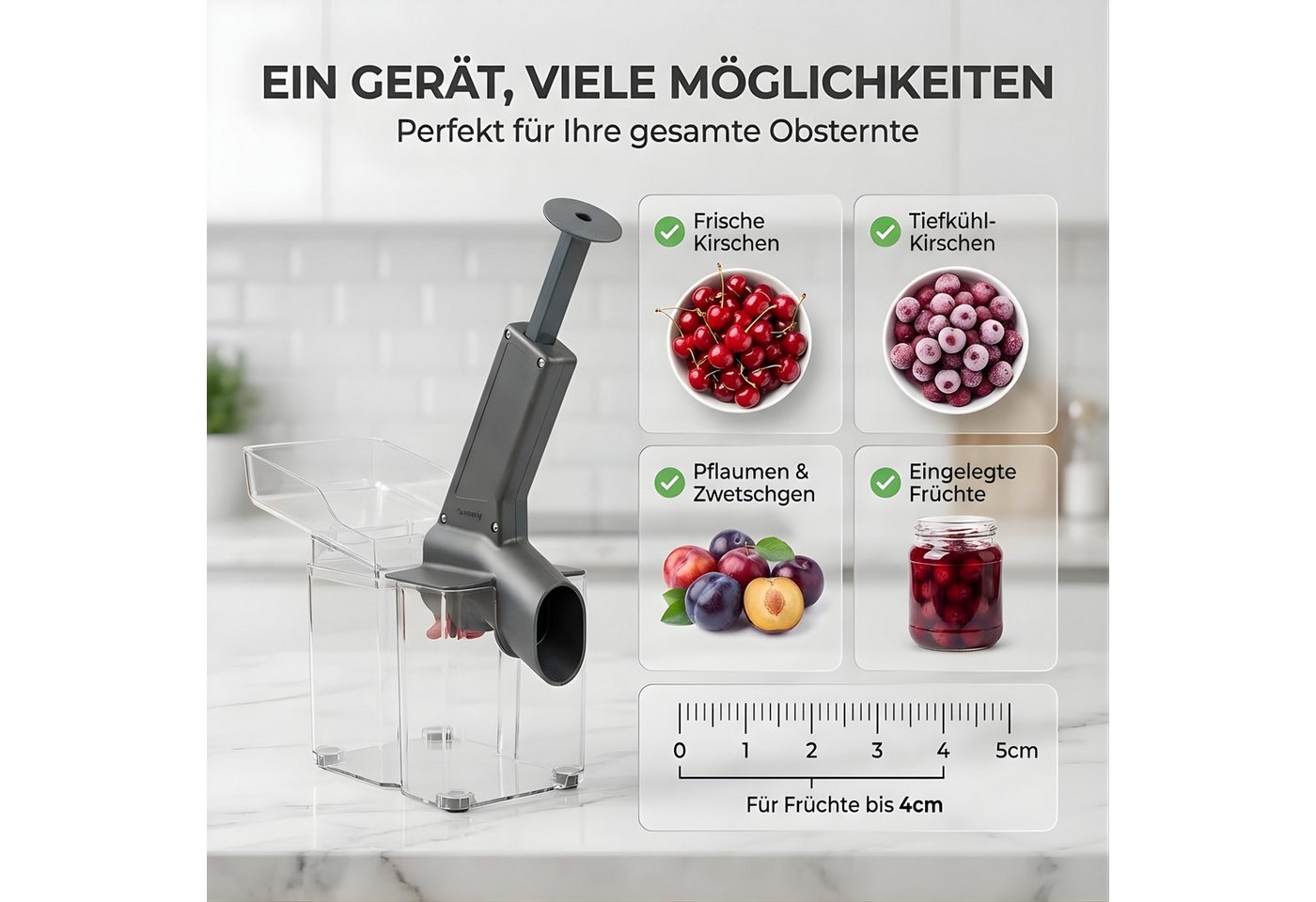Thiru Entkerner für Kirschen mit hoher Entkernleistung, bis zu 15 kg/h, Kirschentkerner, Made in Germany, hohe Entkernleistung (bis zu 15 kg/h)
