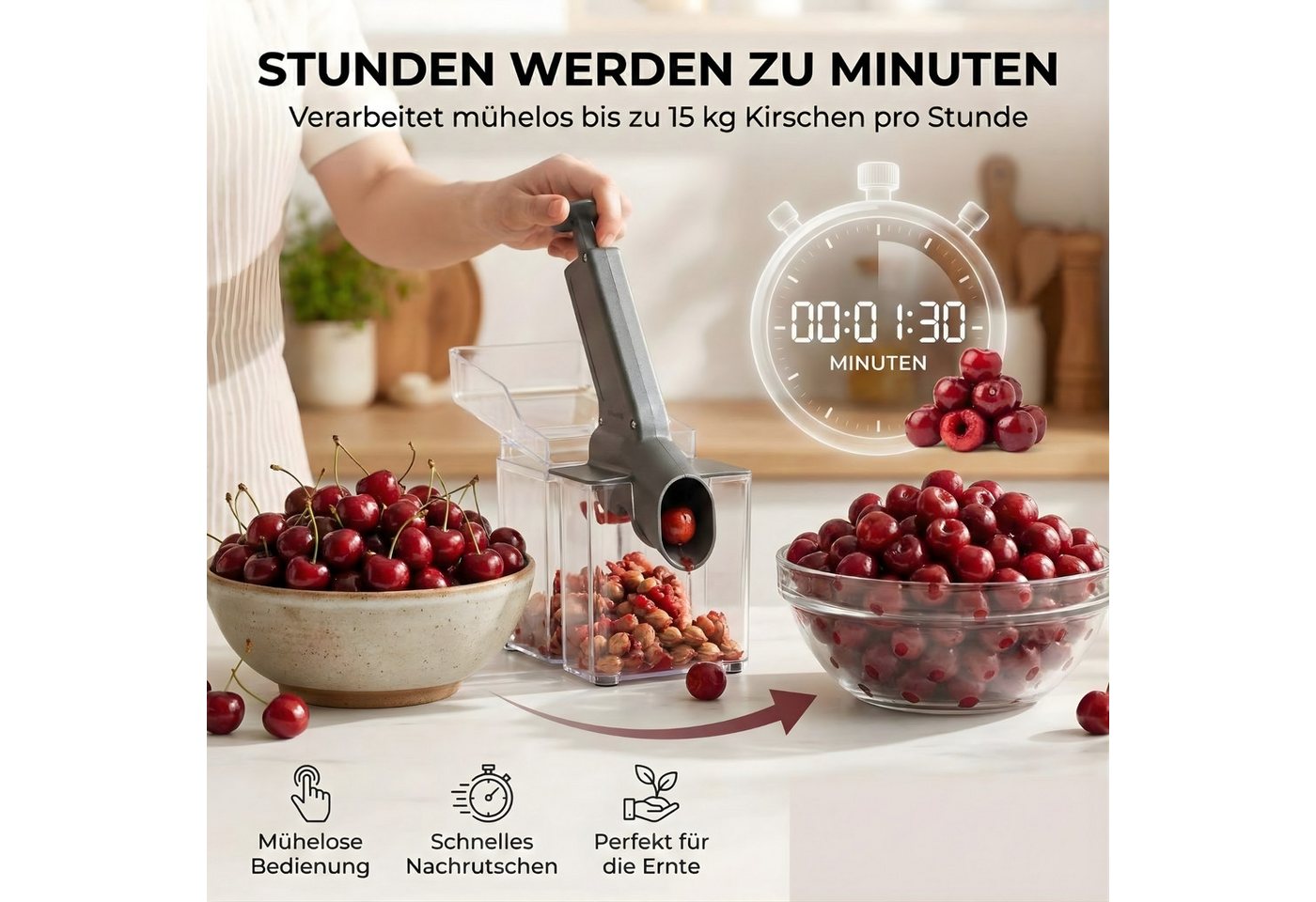 Thiru Entkerner für Kirschen mit hoher Entkernleistung, bis zu 15 kg/h, Kirschentkerner, Made in Germany, hohe Entkernleistung (bis zu 15 kg/h) Bild 2
