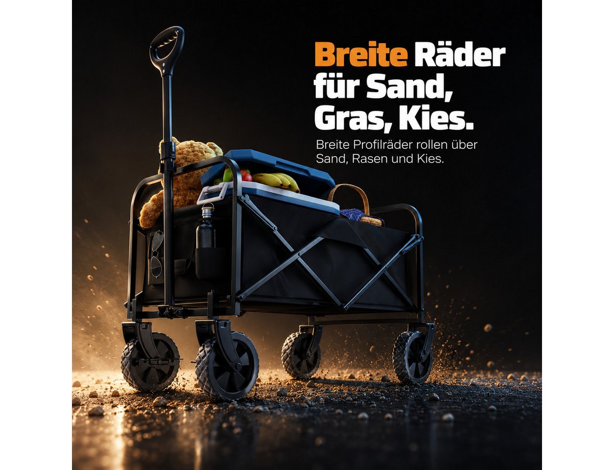 Onbest Bollerwagen PREMIUM Handwagen faltbar mit Schutzabdeckung, Wasserdicht, 61 Liter, Pop Up, bis 80kg Bild 2
