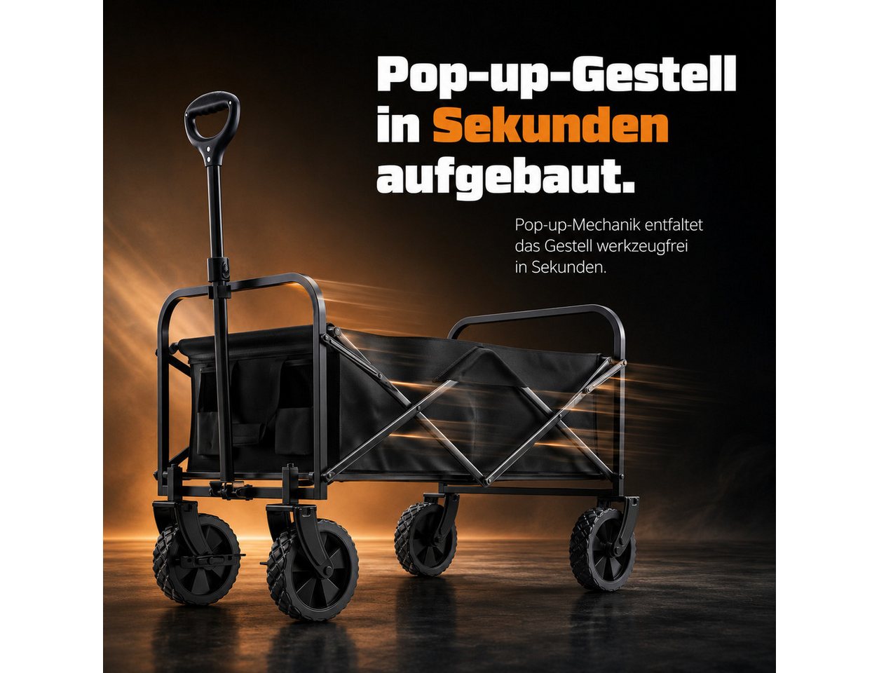 Onbest Bollerwagen PREMIUM Handwagen faltbar mit Schutzabdeckung, Wasserdicht, 61 Liter, Pop Up, bis 80kg Bild 4