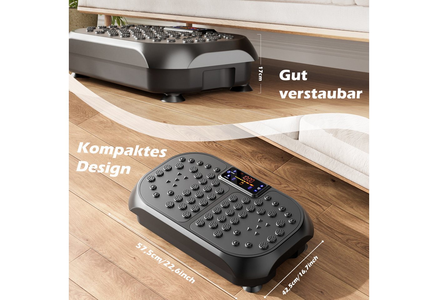 kehot Vibrationsplatte Vibrationsplatte Größe 57,5 x 42,5 x 17 cm, Bis 200KG, 200 W, 120 Intensitätsstufen, (mit Trainingsbandern, Ganzkörpertraining zu Hause), Ultra leisem Motor, Fernbedienung, Seitliche Transporträder