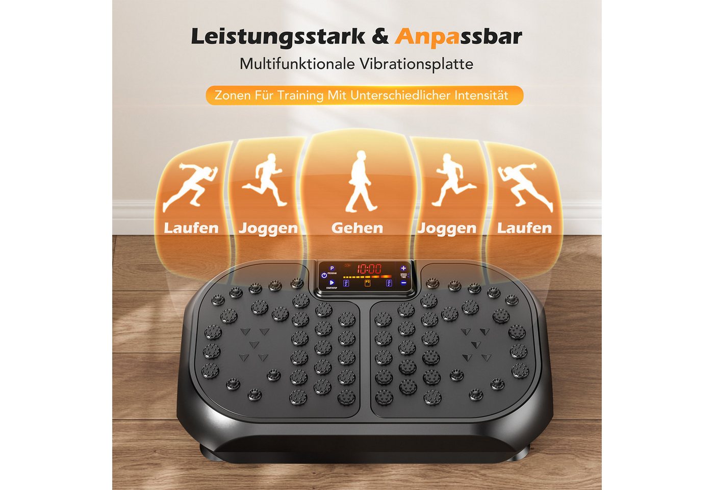 kehot Vibrationsplatte Vibrationsplatte Größe 57,5 x 42,5 x 17 cm, Bis 200KG, 200 W, 120 Intensitätsstufen, (mit Trainingsbandern, Ganzkörpertraining zu Hause), Ultra leisem Motor, Fernbedienung, Seitliche Transporträder Bild 2