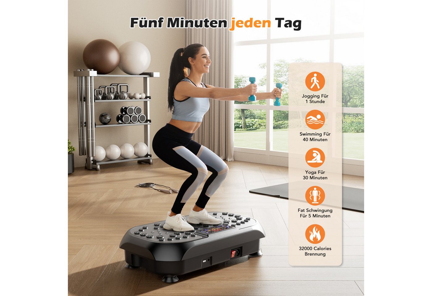 kehot Vibrationsplatte Vibrationsplatte Größe 57,5 x 42,5 x 17 cm, Bis 200KG, 200 W, 120 Intensitätsstufen, (mit Trainingsbandern, Ganzkörpertraining zu Hause), Ultra leisem Motor, Fernbedienung, Seitliche Transporträder Bild 3