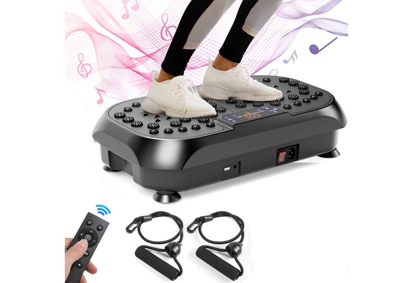 kehot Vibrationsplatte Vibrationsplatte Größe 57,5 x 42,5 x 17 cm, Bis 200KG, 200 W, 120 Intensitätsstufen, (mit Trainingsbandern, Ganzkörpertraining zu Hause), Ultra leisem Motor, Fernbedienung, Seitliche Transporträder Bild 4