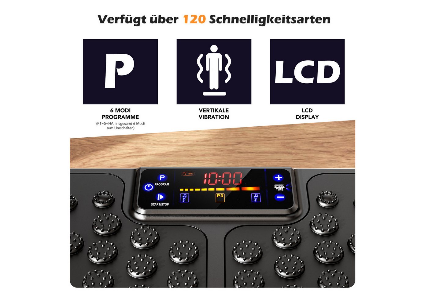 kehot Vibrationsplatte Vibrationsplatte Größe 57,5 x 42,5 x 17 cm, Bis 200KG, 200 W, 120 Intensitätsstufen, (mit Trainingsbandern, Ganzkörpertraining zu Hause), Ultra leisem Motor, Fernbedienung, Seitliche Transporträder Bild 5