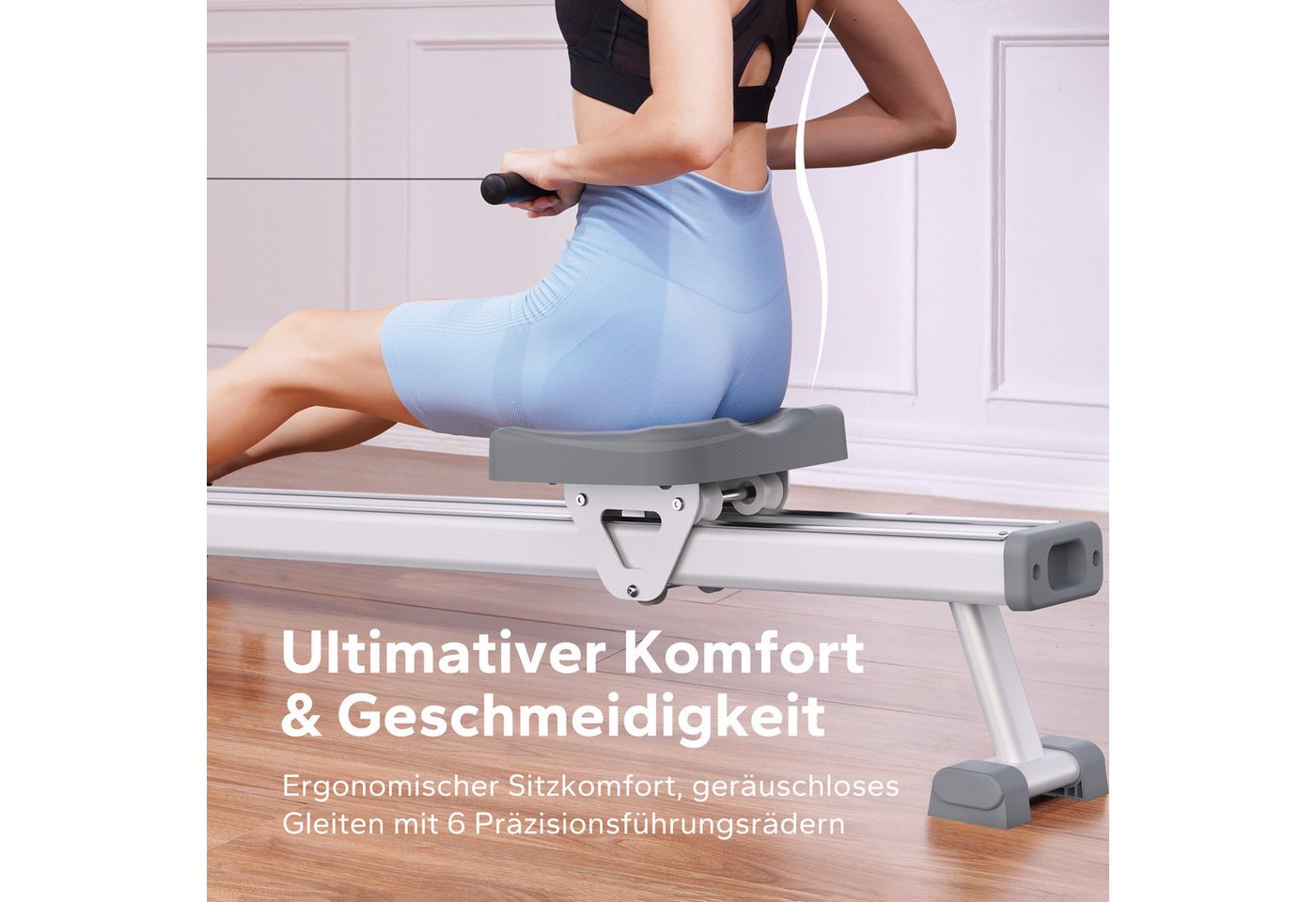 MERACH Rudergerät für Zuhause, Leises Magnetisches Rudergerät, mit Exklusiver APP (mit 16 Widerstandsstufen und Verbesserte Doppelschienen, mit Bluetooth Display & Tablet-Halter, Vertikale Aufbewahrung), Indoor Rudermaschine, Leicht zu Montieren, Belastbar bis 158KG