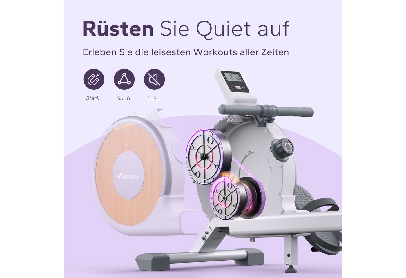 MERACH Rudergerät für Zuhause, Leises Magnetisches Rudergerät, mit Exklusiver APP (mit 16 Widerstandsstufen und Verbesserte Doppelschienen, mit Bluetooth Display & Tablet-Halter, Vertikale Aufbewahrung), Indoor Rudermaschine, Leicht zu Montieren, Belastbar bis 158KG Bild 2