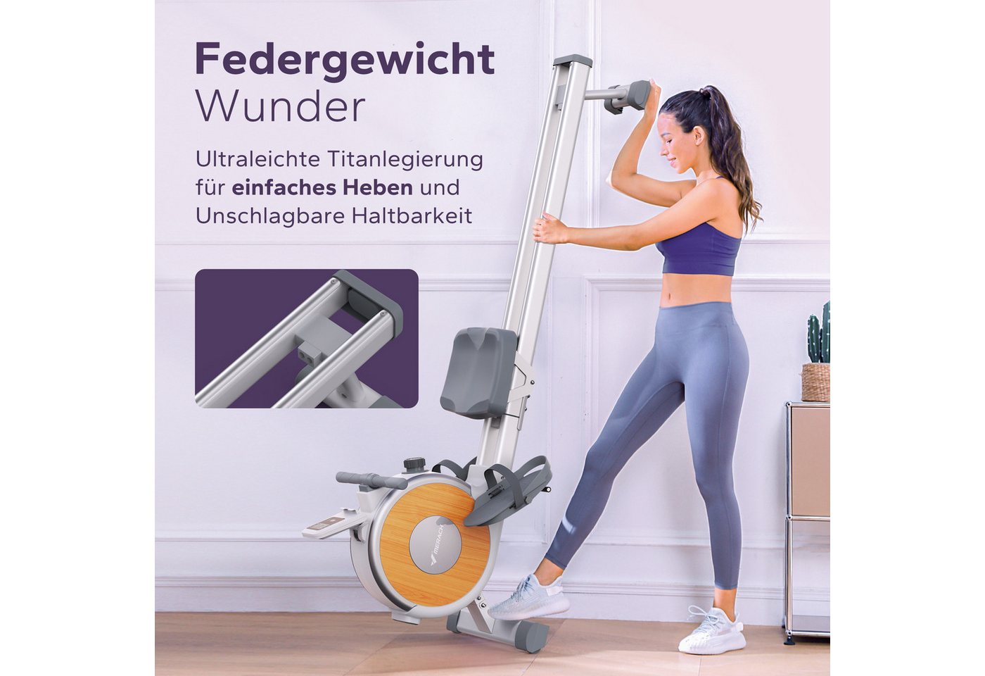 MERACH Rudergerät für Zuhause, Leises Magnetisches Rudergerät, mit Exklusiver APP (mit 16 Widerstandsstufen und Verbesserte Doppelschienen, mit Bluetooth Display & Tablet-Halter, Vertikale Aufbewahrung), Indoor Rudermaschine, Leicht zu Montieren, Belastbar bis 158KG Bild 3