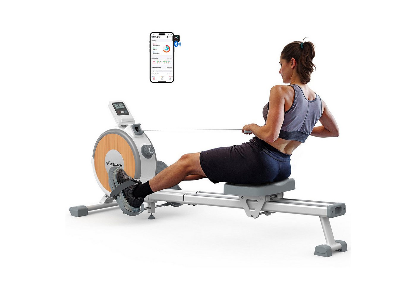 MERACH Rudergerät für Zuhause, Leises Magnetisches Rudergerät, mit Exklusiver APP (mit 16 Widerstandsstufen und Verbesserte Doppelschienen, mit Bluetooth Display & Tablet-Halter, Vertikale Aufbewahrung), Indoor Rudermaschine, Leicht zu Montieren, Belastbar bis 158KG Bild 4