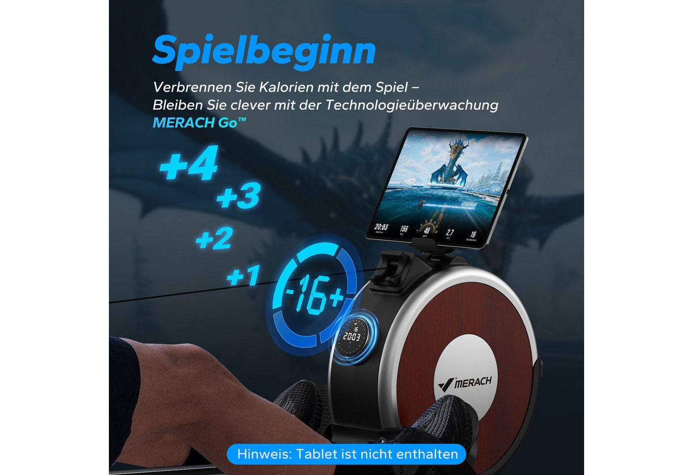 MERACH Rudergerät klappbar, smarter Magnetwiderstand bis 35KG Spitzenkraft (Rudergeräte mit 16 Stufen Einstellbar Widerstand, Doppel-Slide-Rails, Bluetooth Exklusiver App, Verstellbarer Tablethalterung, LCD-Display), ideal für Cardio-Training, Heimfitness, 158kg Belastbar