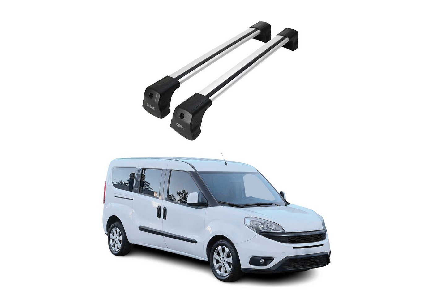 OMAC Dachträger für Fiat Doblo 2010-2024 Aluminium Silber 2x (2-St), Wasserbeständig,Abnehmbar,Multifunktional,Leichtgewichtig
