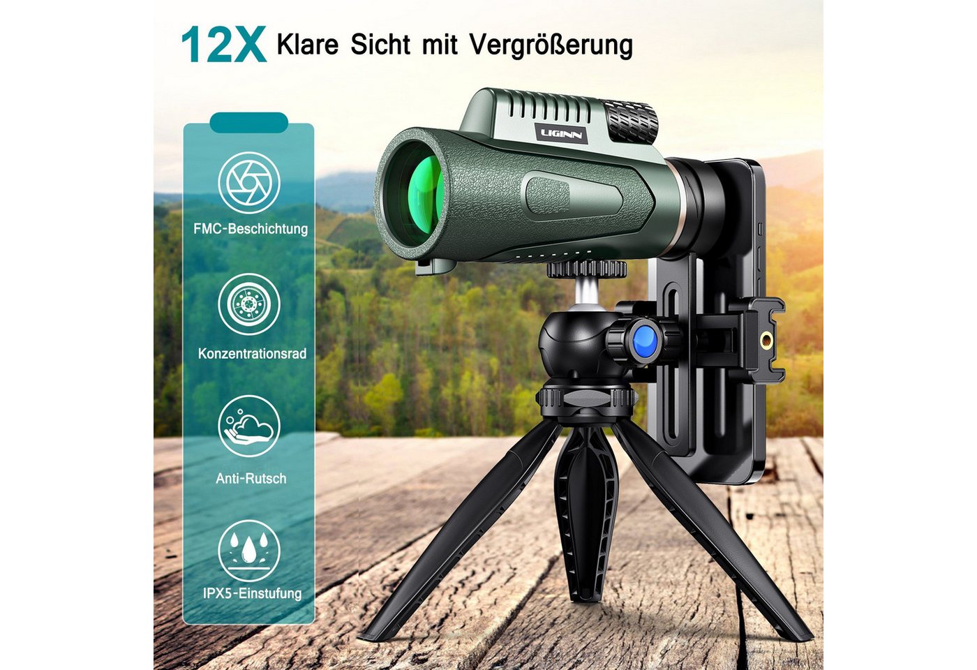 feinlux Outdoor Monokular Fernglas (für Vogelbeobachtung/Sportspiele/Jagd/Reisen) Bild 5