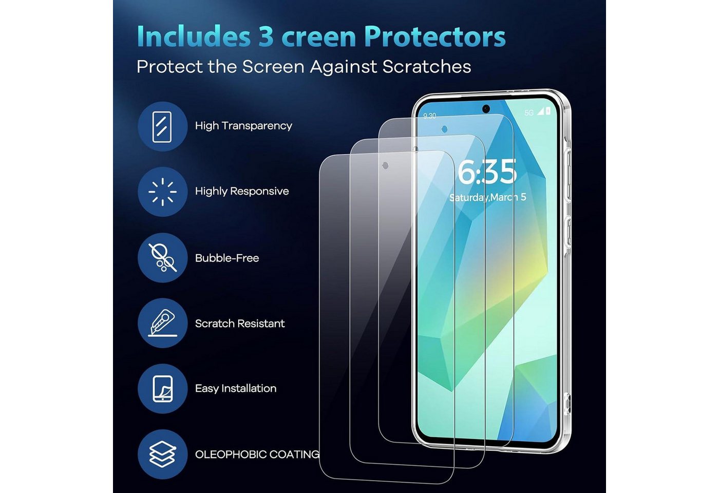 LuxusKollektion Handyhülle Handyhülle A56 5G TPU 3x Hartglas Samsung Galaxy A56 Transparent Bild 4