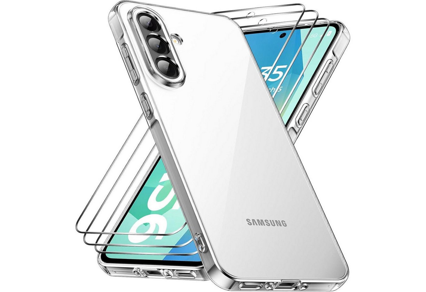 LuxusKollektion Handyhülle Handyhülle A56 5G TPU 3x Hartglas Samsung Galaxy A56 Transparent Bild 5