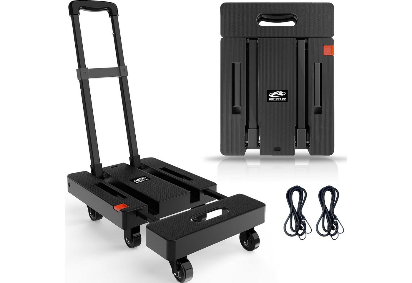 SPACEKEEPER Handwagen Faltbar, bis 230 kg Tragkraft, Plattformwagen mit 6 Rädern, (1-St), rutschfest, inkl. 2 Gurten für Reisen, Umzug, Einkauf und Büro Bild 2