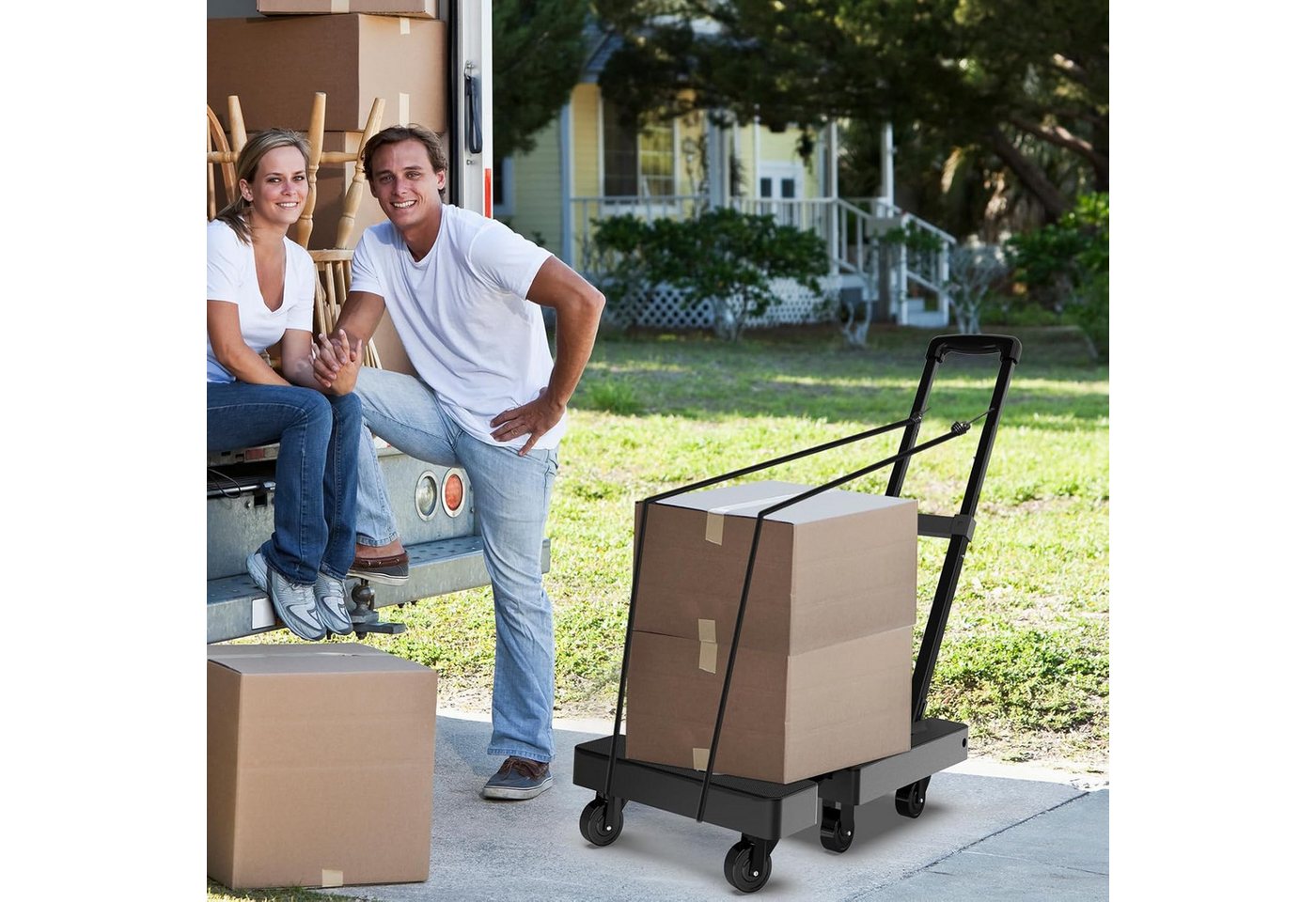 SPACEKEEPER Handwagen Faltbar, bis 230 kg Tragkraft, Plattformwagen mit 6 Rädern, (1-St), rutschfest, inkl. 2 Gurten für Reisen, Umzug, Einkauf und Büro Bild 3