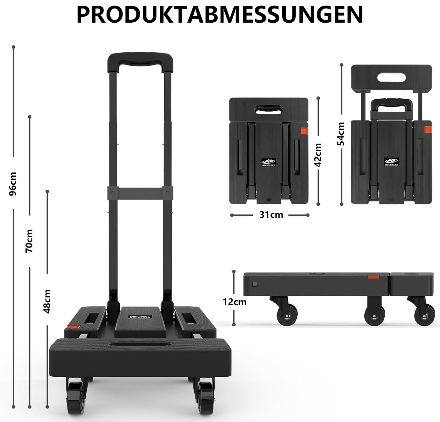 SPACEKEEPER Handwagen Faltbar, bis 230 kg Tragkraft, Plattformwagen mit 6 Rädern, (1-St), rutschfest, inkl. 2 Gurten für Reisen, Umzug, Einkauf und Büro Bild 4