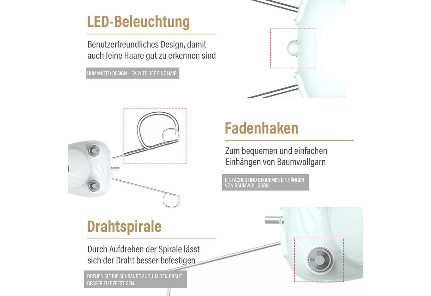 MOPUEA Epilierer Elektrischer Haarentfernung, Damen Gesichts Haar Entferner, Epilierer, Haarentfernungsgerät, USB Lade Epilierer für Baumwollfäden(Host + Baumwollfaden + USB Kabel)