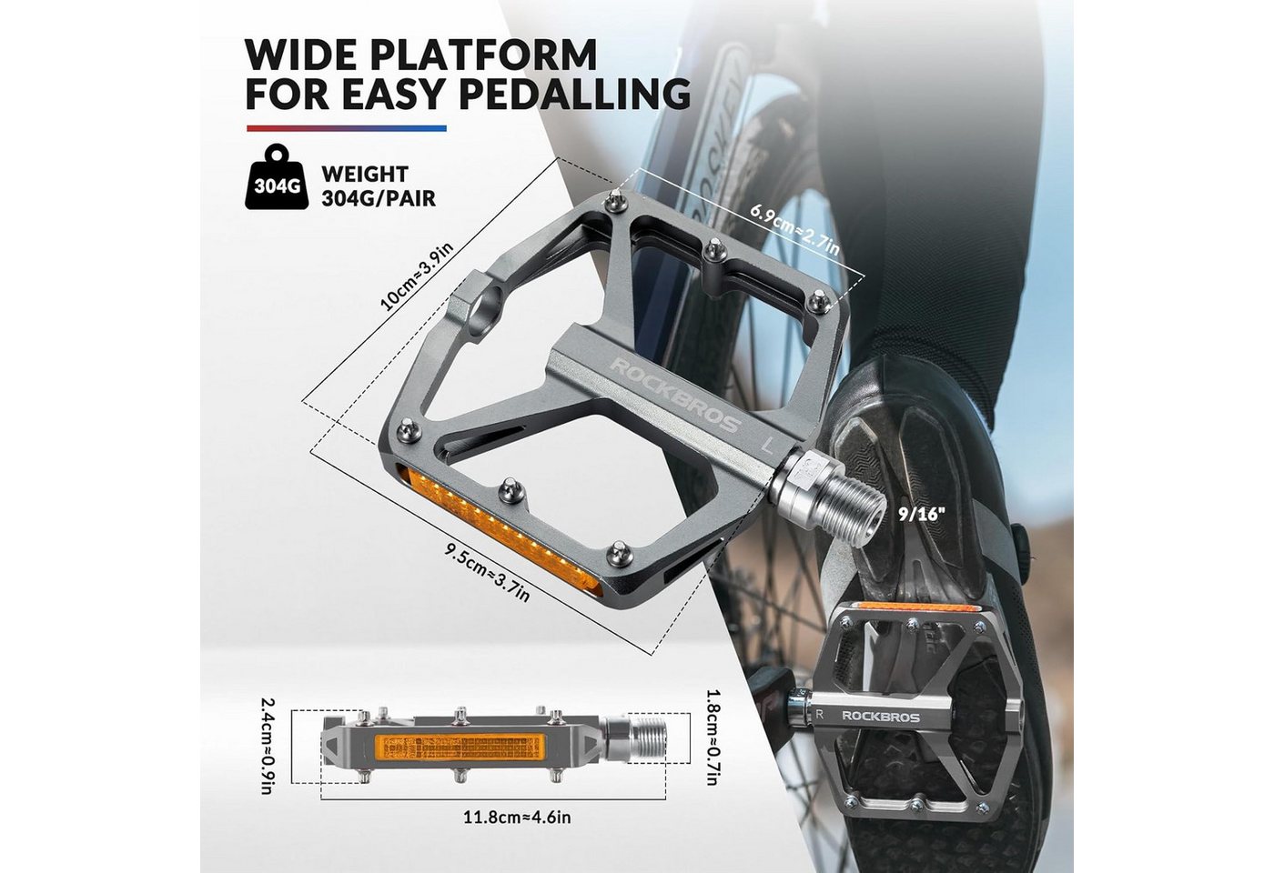 ROCKBROS Fahrradpedale Rutschfest ultraleicht Aluminium-Fahrradpedale 9/16 Zoll MTB&Rennrad Bild 4