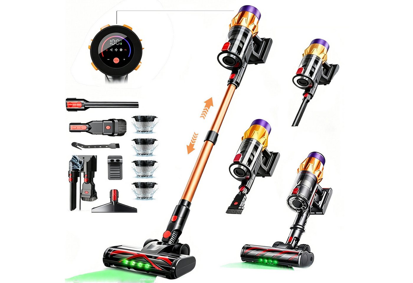 AKKEE Akku-Hand-und Stielstaubsauger Akkustaubsauger, 3 Saugstufen, 85000Pa/50 Min, 550 W, Kabellos, Integrierter BMS-Batterieschutzchip, Zyklon-Filtersystem