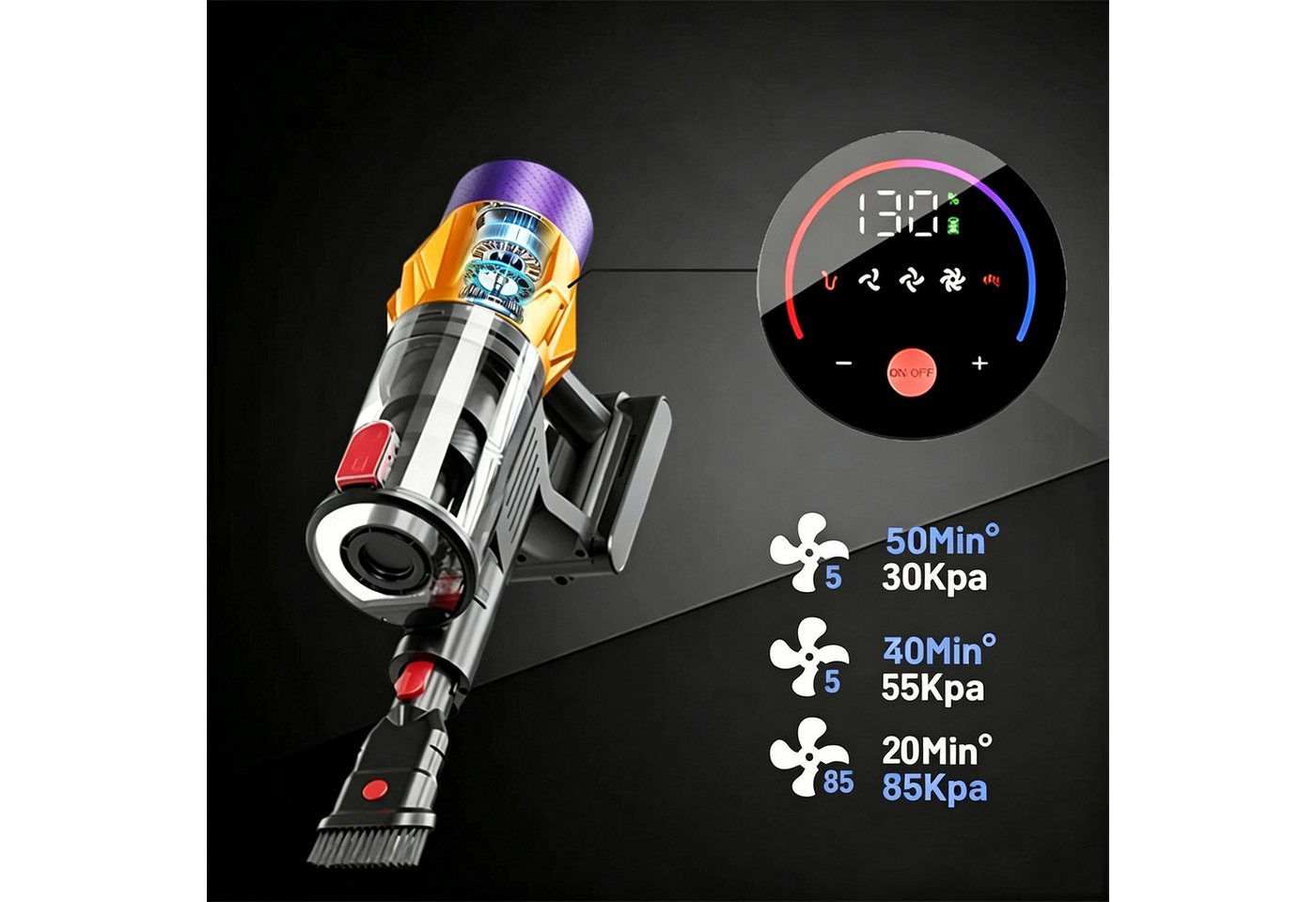 AKKEE Akku-Hand-und Stielstaubsauger Akkustaubsauger, 3 Saugstufen, 85000Pa/50 Min, 550 W, Kabellos, Integrierter BMS-Batterieschutzchip, Zyklon-Filtersystem Bild 3