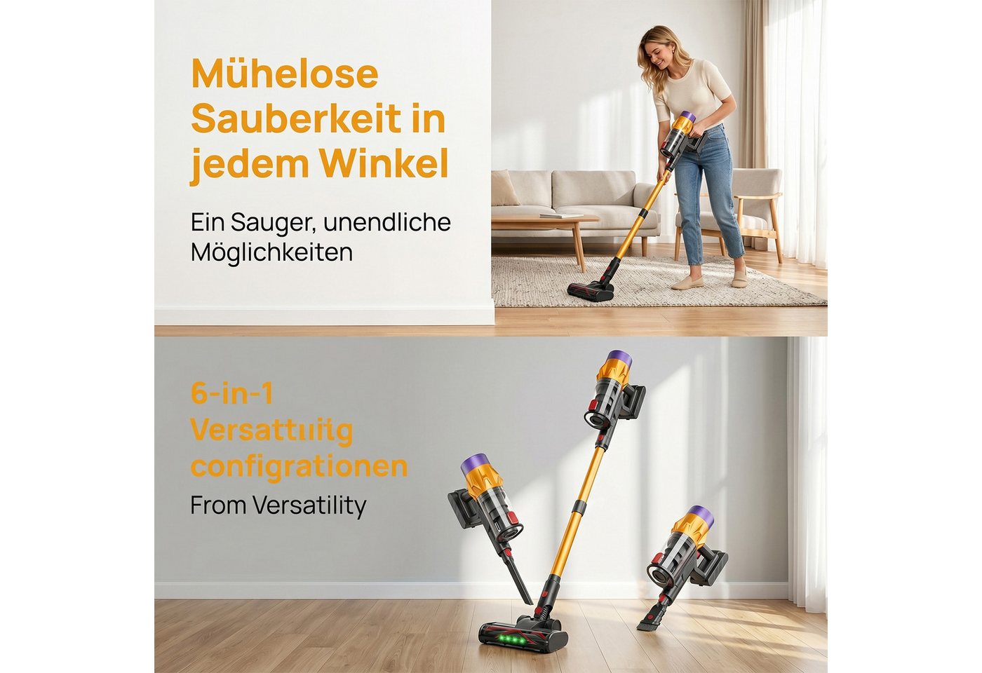 AKKEE Akku-Hand-und Stielstaubsauger Akkustaubsauger, 3 Saugstufen, 85000Pa/50 Min, 550 W, Kabellos, Integrierter BMS-Batterieschutzchip, Zyklon-Filtersystem Bild 5
